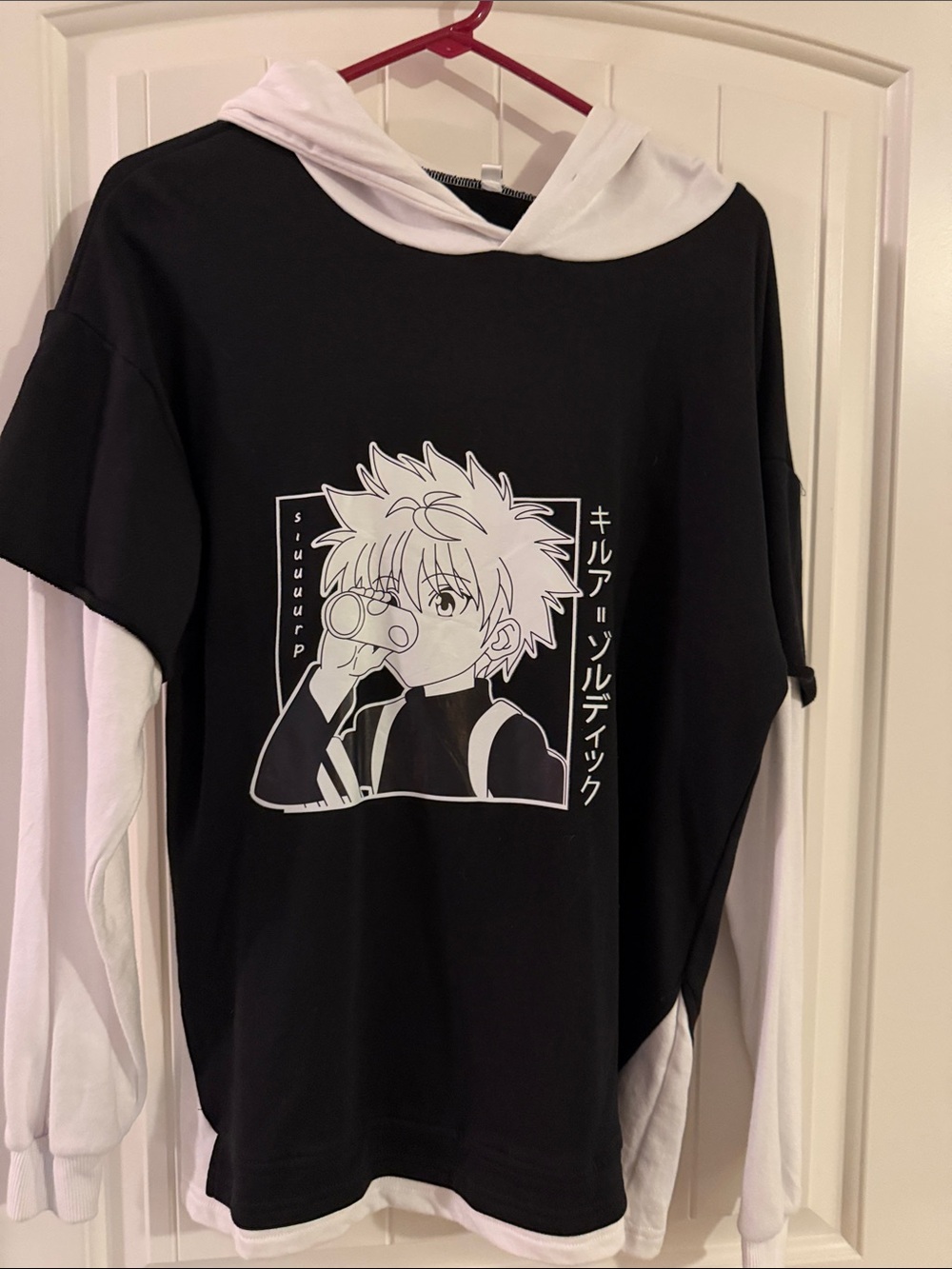 Black & White Anime-Layered Hoodie Tee - Kids